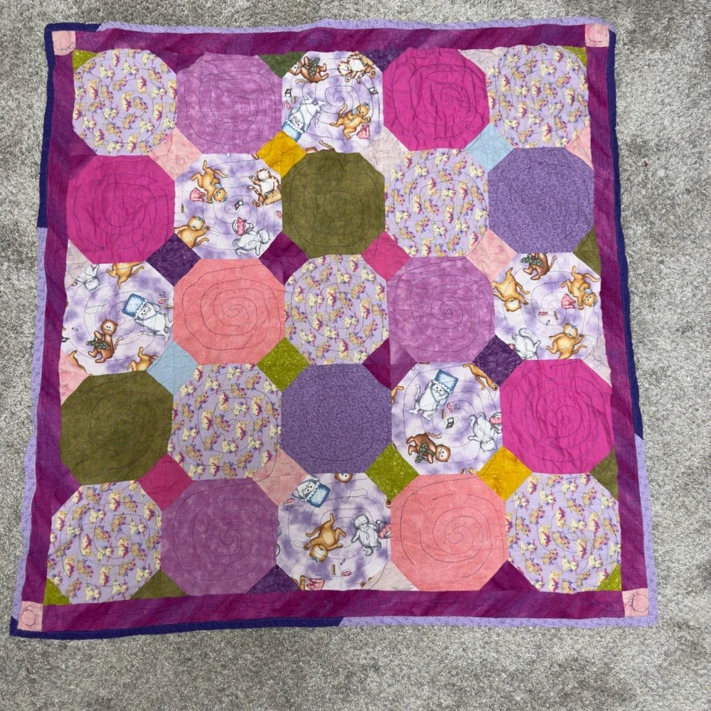 Denton Quilt Guild  Cat Lady Cotton Patchwork Purple Cat Print Makeup Purses‎